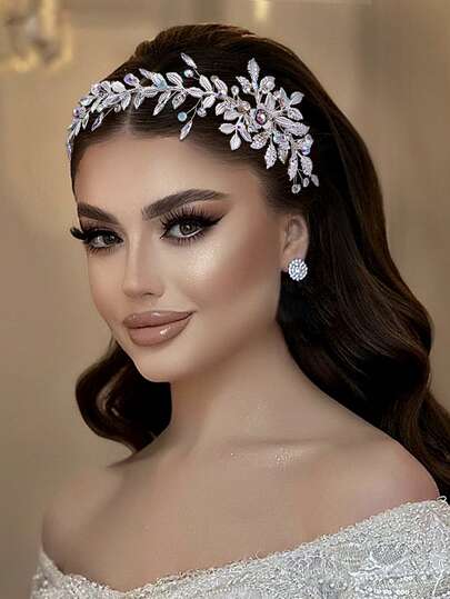 1pc Silver Ladies' Headpiece, Floral-Shaped Hair Clip, Rhinestone Alloy Leaf Hair Clip, Bridal Headwear, Wedding Banquet Hair Accessory, Daily Wear Headpiece, Wedding Accessory, Women's Accessory, Spring And Summer Hair Accessory