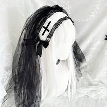 Dark Gothic Lolita Nun Headband Retro Cross Mantilla Veil Chapel Style Filomena Cosplay Headpiece For Women,Y2k - trắng - Xem 10