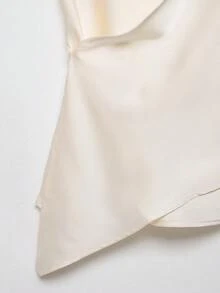 DEEKA 女款春夏緞面掛脖上衣，歐美風 - 米色 - 查看 4