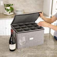 Porcelain Hard Shell Wine Glass Storage - 16" X 13" X 10"H - Stackable With Fully Padded Interior, 44601574 - 水鴨藍 - 查看 5