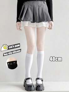 1双女士天鹅绒过膝袜，猫爪防滑大腿袜，日式JK显瘦长袜，适合春秋季穿着 - 彩色 - 查看 13