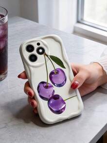 1个白色多巴胺波浪褶皱软TPU质感创意紫色水晶樱桃图案手机壳，兼容苹果17 Promax 17Air 17Pro 17 16 Promax 16 Plus 16 Pro 16 15 Promax 15 Plus 15 Pro 15 14 Promax 14 Plus 14 Pro 14 13 Promax 13 Pro 13 12 Promax 12 Pro 11 Promax 11 Pro 11 XS Max XR X/XS 7 Plus 8 Plus/Galaxy S21 S22 S23 S24 S25 S26 - 白色 - 查看 2