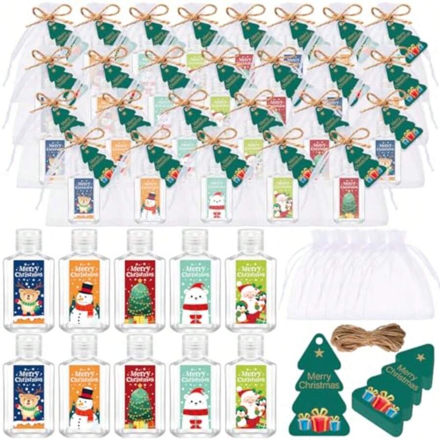 50 Juegos de Mini Botellas de Desinfectante de Manos a Granel 2oz Vacías de Navidad Desinfectante de Manos Tamaño de Viaje Recuerdos de Boda para Invitados con Bolsas de Organza Etiquetas de - multicolor - Ver 1