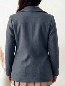 Fleece-Lined Sweatshirt Jacket, Fleece Overcoat, Winter And Autumn Fashion, Elegant Women's Fashion, Fold-Down Collar. - 灰色 - 查看 3