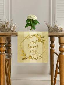 1pc Home Sweet Home Printed Wood Grain Table Runner, Suitable For Family Dining, Kitchen Decor, Home Decor, Outdoor Party And Restaurant Decoration, Linen Texture Appearance, Available In Multiple Sizes - Yellow - View 3