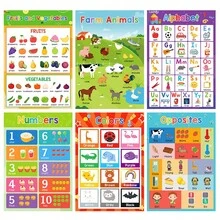 4pcs Early Learning Poster Set, Suitable For Kindergarten Classroom Decor, Including Alphabet, Numbers, Fruits, Vegetables, Farm Animals, Color Contrast, Montessori Educational Materials (A3 Size 42*29cm) - Multicolor - View 12