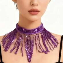 Belly Dance Sequin Fringe Choker Necklace Women Sparkly Tassel Collar Oriental Dance Performance Accessory DS Nightclub Stage Show Costume Jewelry (Multiple Colors Available) - Multicolor - View 18