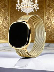 Fashionable Square Touchscreen Watch For Teenagers, Gold Water Drop Bracelet, Necklace, Ring, Earring Set, Magnetic Alloy Strap, Non-Rechargeable Battery, Suitable For Daily, Party, Gift - Gold - View 4