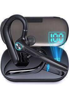Auricular Bluetooth G3 inalámbrico con ENC, 60 horas de reproducción, auricular con cancelación de ruido de doble micrófono con estuche de carga LED de 400 mAh para negocios, oficina y camioneros (negro) - Ver 2