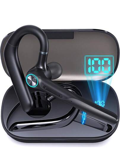 Casque Bluetooth G3 avec réduction de bruit, 60h de lecture, écouteur à double microphone avec réduction de bruit et étui de charge LED 400mAh pour entreprise, bureau, camionneur (noir)