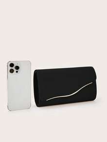 REMANLAND 奢华PU纯色新款女士手拿包，时尚翻盖派对晚宴包，完美钱包设计，带隐藏式卡槽和可拆卸金属链条肩带，适合派对、宴会、聚会、婚礼等场合，是理想的礼物之选。 - 黑色 - 查看 7