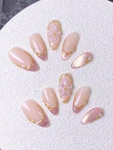 10 miếng dán móng tay thủ công, dành cho móng ngắn, móng giả, đầu móng kiểu Pháp, móng hình hạnh nhân, móng màu nude, móng thẩm mỹ nhẹ nhàng, móng sang trọng tinh tế, móng gợi cảm tối giản, móng dùng hàng ngày, vẽ tay màu hồng nude ánh mắt mèo gradient, viền vàng trang trí, kết hợp với họa tiết hoa 3D, ngọc trai và đá quý, bao gồm dụng cụ làm móng, phù hợp cho nhiều dịp, dễ dán và gỡ bỏ, phù hợp cho phụ nữ và bé gái. - Màu Hồng  San hô - Xem 5
