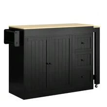 Kitchen Island On Wheels, Extendable Kitchen Island With Dining Area, Spice Rack And Drawers, Independent Mobile Kitchen Island, Ideal For Kitchen And Dining Room (White). - Black - View 11