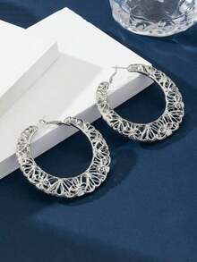 1 Pair Fashionable Geometric Enamel Earrings, Versatile - Silver - View 5