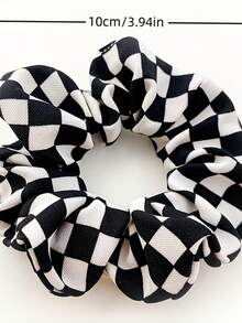 3pcs Women's Minimalist Plaid Hair Scrunchies Set, Suitable For Daily Wear In Spring And Summer - Black and White - View 4