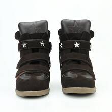 7cm Hidden Wedge High Top Sneakers For Women, Suede Retro Platform Casual Shoes - 深棕 - 查看 3