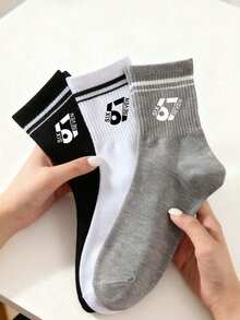 1/3/6 Pares Calcetines Deportivos Unisex 67# con Meme Divertido, Transpirables, Puño a Rayas, Calcetines Deportivos Casuales, Negro Blanco Gris, Adecuados para Todas las Estaciones - Multicolor - Ver 3