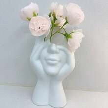 1pc Face Vase, Flower Vase, Desk Decor, Plastic Body Vase, Female Shape, Ideal Shelf, Modern Farmhouse Table, Small Cute Bookcase, Half Face - Face Vase - View 4