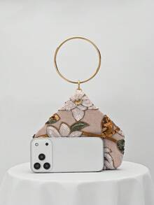 1 chiếc túi xách dự tiệc nữ thời trang cổ điển, kiểu dáng mini vuông, họa tiết lá và hoa nhiều màu sắc, thích hợp cho tiệc tùng, họp mặt, mua sắm, sinh nhật, ngày Valentine, họa tiết ngẫu nhiên. - Vàng - Xem 2