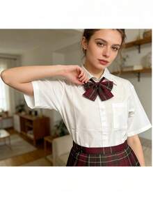1pc Academic Style Loose All-Match JK Uniform Set, Including White Short Sleeve Top + Tie + Pleated Skirt, Suitable For School, Campus, Romantic Dates Spring - White - View 7