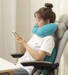 Portable Travel Pillows, Neck Pillow For Travel, Push Inflatable U-Shaped Pillow Provides Neck In Any Sleeping Position On Flights, Car, And At Home, Comfortable Airplane Travel Pillow - 黑色 - 查看 4