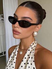 1pc Retro Small Frame Women's Fashion Glasses, Personalized Glasses For Outdoor Travel Beach Accessories - Black - View 2