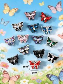 1/2/5/8/12/24/50颗装时尚水钻蝴蝶DIY配件，适用于手工珠宝、吊坠、项链、耳环、钥匙扣、手机链，是送给家人、情侣、朋友的装饰礼物。 - 彩色 - 查看 11