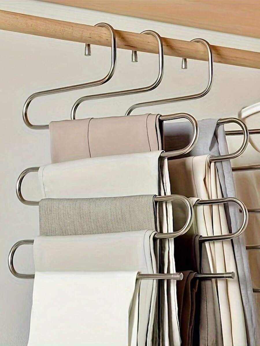 5-Tier Stainless Steel Pant Rack - S-Shaped, Non-Slip, Seamless Multi-Layer Storage Rack, Suitable For Wardrobe Storage, Ideal For Jeans And Trousers, Space-Saving, Tidy Wardrobe Arrangement, Summer Wardrobe Clothing Storage Rack - View 1