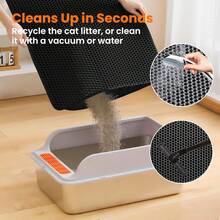 Cat Litter Mat, Double Layer Cat Litter Box Mat, EVA Non-Slip, Waterproof Urine Proof Cat Litter Catcher Mat, Easy Clean Scatter Control - Black - View 4