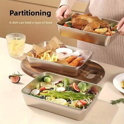 3pcs Stainless Steel Breading Trays, Coating Pans For Chicken Breast, Marinated Meat/Fish, Japanese Panko, Pickled Vegetables, Deep Frying, Baking Cakes, Oven , Suitable For Christmas, Halloween, Western Autumn Home Decor