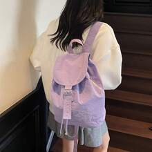 防水，适合开学季，纯色亮色女式背包，韩版时尚牛津布背包，纯色扇形小肩带女士背包，国际学生书包，轻便便携，经典休闲，适合青少年、大学生、初中生、通勤族、白领、高中生、户外、旅行、郊游、度假、购物。 - 彩色 - 查看 5
