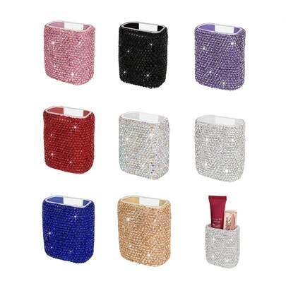 1pc Sparkling Rhinestone Car Lipstick Holder - Available In Multiple Colors, Portable Wall-Mounted Storage Box With Adhesive Backing, Car Accessories Storage, Travel, Holiday, Daily Necessities, Wedding, Birthday, Party, Holiday Gifts, Rhinestone Decor, Bead Art, Stones, Room Decor, Easter, Music Festival, Mother's Day