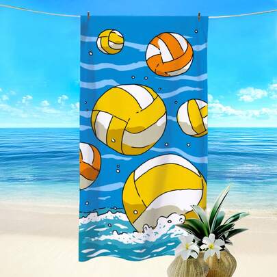 1条排球图案印花沙滩巾，超强吸水速干浴巾，轻便柔软沙滩毯，适合沙滩、游泳、户外露营旅行，理想的沙滩必备品。