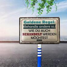 Vintage Golden Rule Metal Sign - "Treat Others as You Would Like to Be Treated" in German & English, 20.32x30.48 cm, Rustic Wall Decor for Home, Office, Bar, or Outdoor Spaces - Durable Iron Plaque with Classic Design, Perfect Holiday Gift, Club Decoration | Classic Decor Piece | Weathered Look, Metal Wall Art Decor, 2D Flat - 1PC - Übersicht 5