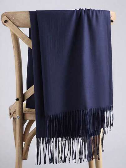 1 pieza Bufanda de mujer de unicolor de poliéster con felpa, bufanda de cachemira de unicolor casual rosa adecuada para mantener el calor a principios del invierno y finales del otoño