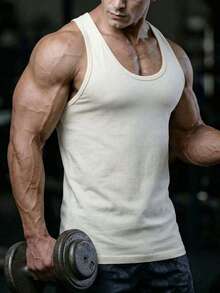 男士夏季休闲宽松圆领背心，适合健身、跑步、骑行 白色 - 白色 - 查看 4