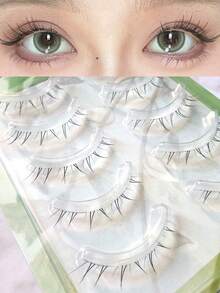 5 Cặp/Hộp Mi giả mềm mại kiểu Trung Quốc mới, thân trong suốt, hình hoạt hình, sợi mi tự nhiên, mềm mại, uốn cong nhẹ, mi giả tự nhiên. - màu đen - Xem 7