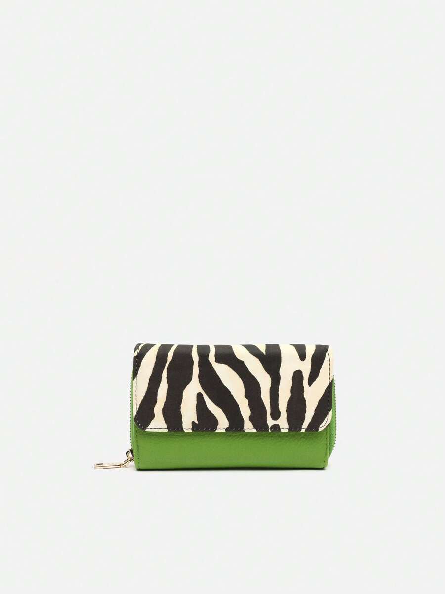 Monedero Grande Animal Print Verde de Misako: Diseño Elegante con Amplia Capacidad y Estilo Único, Ideal para Adultos Modernos - Fabricado en Poliuretano y Poliéster de Alta Calidad, con Medidas de 10x16x3 cm - Innovador y Atractivo, Perfecto para Llevar en el Bolso - Nuevo y Exclusivo, Añade un Toque de  a Tu Look Diario - Verde - Ver 1