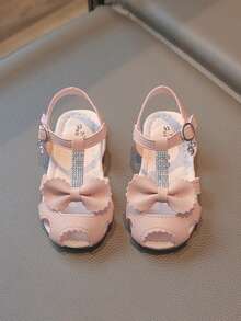 1 Pair Summer New Girls Sandals, Soft Sole Comfortable Open Toe Bowknot Princess Shoes - Pink - View 3