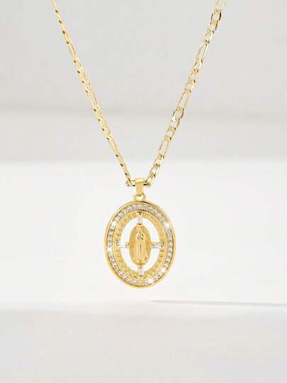 1 chiếc mặt dây chuyền hình Đức Mẹ Guadalupe bằng đồng khảm đá Zirconia, thiết kế cổ điển Châu Âu và Mỹ, phiên bản giới hạn, thích hợp làm quà tặng Giáng sinh/Lễ Tạ ơn/Halloween/Ngày của Mẹ/Ngày Valentine, Lễ Rước lễ lần đầu của người Công giáo, đeo hàng ngày và trong các ngày lễ, dùng để cầu nguyện.