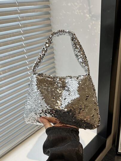 Nueva cartera de mano con cadena de lentejuelas de moda, adecuada para fiestas, salidas, vacaciones, compras y uso diario, puede almacenar monedas, teléfonos, también adecuada como bolso de trabajo para trabajadores de cuello blanco, estudiantes universitarios y trabajadores de oficina, elegante bolso de señora