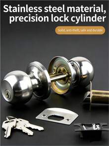 1pc 3-Rod Spherical Lock, Rust-Resistant Durable Round Lock, Solid Brass Lock Core, Suitable For 25-45mm Thickness Doors, For Hotel, Apartment, Home Use - Applicable Door Thickness 25-45MM - View 2