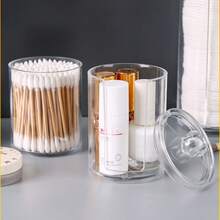 1pc Acrylic Cotton Pad Storage Box With Lid, Transparent Round Cotton Pad Storage Display Jar, Durable Plastic Countertop And Vanity Storage Box, Suitable For Bathroom Accessories And Cosmetics Storage - Multicolor - View 8