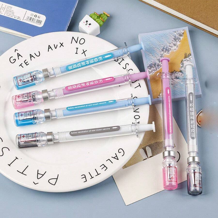 Set de 2/3/5 piezas de bolígrafos de gel aleatorios con jeringa, bolígrafos de firma de alivio del estrés novedosos, adecuados para enfermeras, médicos y estudiantes, regreso a la escuela - Bolígrafo creativo - Ver 1