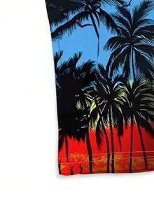 Coconut Tree & Seagull 3D Print Short Sleeve Shorts Set For Men - Multicolor - View 3