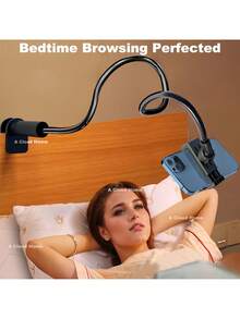 حامل هاتف مرن بذراع طويلة وتصميم مشبك، مناسب للسرير والمكتب والرأس، متوافق مع iPhone 15 Pro Max/11/12/13/14 وأكثر - أسود 1 قطعة - مشاهدة 1