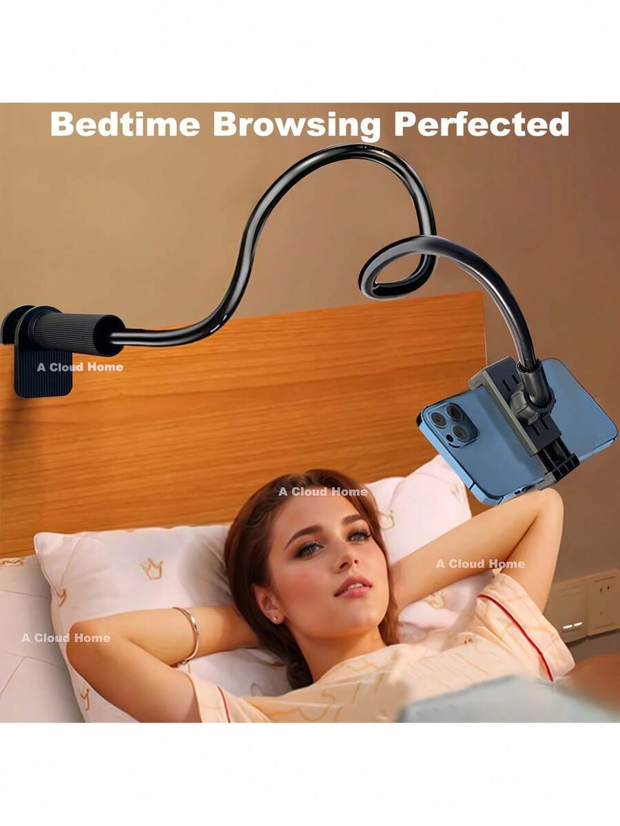 حامل هاتف مرن بذراع طويلة وتصميم مشبك، مناسب للسرير والمكتب والرأس، متوافق مع iPhone 15 Pro Max/11/12/13/14 وأكثر - أسود 1 قطعة - مشاهدة 1