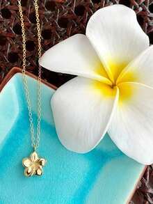 1pc Plumeria Necklace, Bohemian Style Necklace, Floral Pendant, Hawaiian Floral Necklace, Plumeria Pendant, Summer Jewelry Gift - 金色 - 查看 5