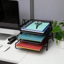 3-Tier Metal Desktop Paper Organizer Tray, Sturdy Silver File Storage Rack, 11.5"*13.75"*10" Space Saving Design, Heavy Duty Office Document Sorter For Desk Workspace Tidy - Black - View 10
