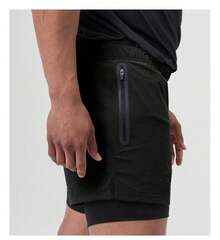 2026 New Model Men's Elastic Short-Sleeve Shorts Set For Fitness And Sports, Summer Running, Quick-Dry, Universal For Adults, Two-In-One Design - Black - View 4